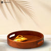 Aromencia Mango Wood Handmade Round Serving Trays with Handles – Set of 2