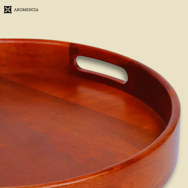 Aromencia Mango Wood Handmade Round Serving Trays with Handles – Set of 3