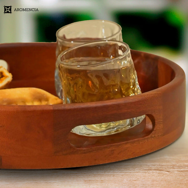 Aromencia Mango Wood Handmade Round Serving Trays with Handles – Set of 3