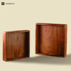 Aromencia Mango Wood Handmade Square Serving Trays with Handles - Set of 2