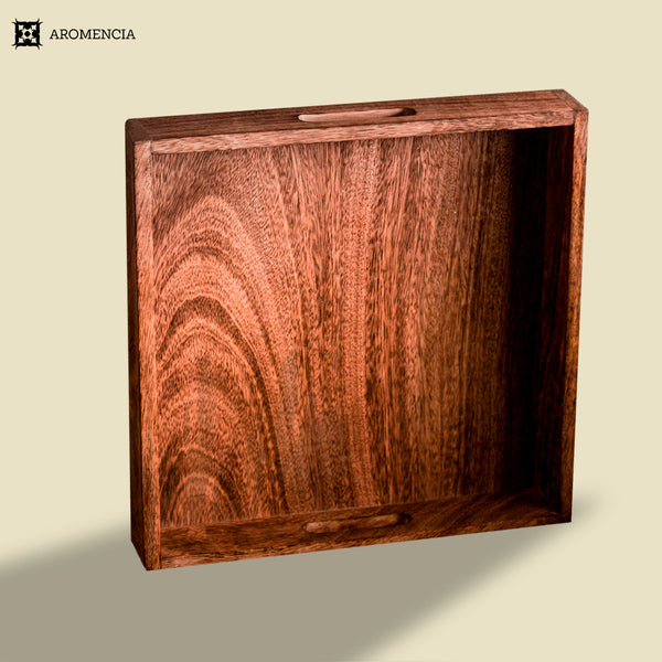 Aromencia Mango Wood Handmade Square Serving Trays with Handles - Set of 2